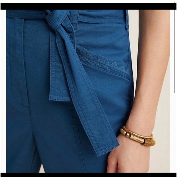 Anthropologie Super High Rise Blue Paper Bag Waist Tie Pants Size 6 - Picture 2 of 13